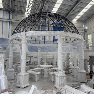 Decoración de Jardín BLVE, Pabellón de Piedra Natural Tallado a Mano de Lujo, Gazebo de Mármol Blanco con Domo Metálico - Product Image 4