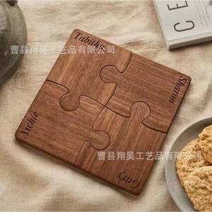 Custom Made Wooden Puzzle Coasters Walnut Color Insulated For <b>Bar</b> And Dining Table <b>Mats</b> - Product Image 3