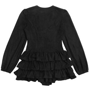 STOCK Dos colores con cuello en V Ojales Correas Vestido de <span class=keywords><strong>mujer</strong></span> Volantes Manga larga Mini vestido Tallas grandes Ropa Con parte inferior - Product Image 6