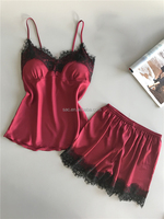 SacKnove Y109 Vente en gros de lingerie pour dames bon marché Nuisettes Deux pièces Confortable Sexy Fendu Pyjama en dentelle Costume érotique Pyjama en satin