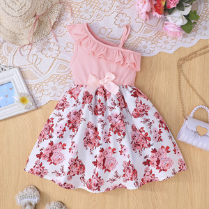 <span class=keywords><strong>Abbigliamento</strong></span> per bambini per ragazze aged4-8 anni nuova spalla singola bretella abito a fiori texture vestito di moda all'ingrosso