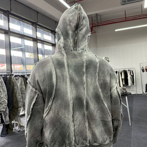 Sudadera con capucha corta Y2K personalizada de algodón con lavado ácido, estilo casual, desgastada, holgada, vintage, con estampado de camuflaje de pato, con cremallera completa, para venta al por mayor - Product Image 4