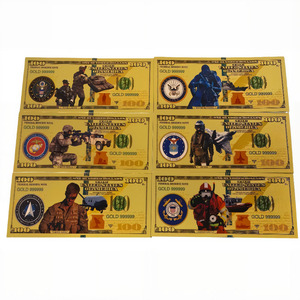 6 modèles de billets de banque militaires américains en or, armée, marine, air force, garde-coastale, souvenirs, billets de dollars, objets de collection, cadeau - Product Image 1