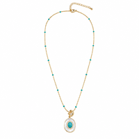 Collier pendentif en perles d'eau douce turquoise avec chaîne en bambou superposée en cuivre pour femme, accessoires de mode sportifs et décontractés