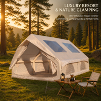 Tente de camping familiale gonflable 12 m² à une chambre pour 4-6 personnes, en tissu Oxford, installation rapide, type Ridge House, 4 saisons, pour l'extérieur