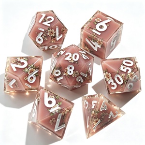 LuxeRoll – Lot de 7 dés polyédriques vintage en résine à bords coupés, motif floral, numérotés en blanc, pour collection de jeux de société DND TRPG - Product Image 1