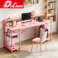 Bureau de jeu rose en gros avec support d'écran, étagère pour tour PC et crochet pour casque