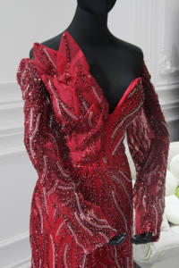 S0058T <span class=keywords><strong>Saton</strong></span> vin rouge bustier tubulaire modèle moelleux femmes robe de soirée élégante grande taille robe de mariée - Product Image 4