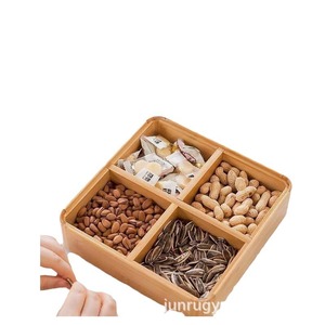 Caja de almacenamiento de madera con compartimentos, organizador de escritorio rectangular para refrigerios y dulces, material de bambú - Product Image 2