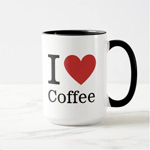 I Love Coffee Mugs Dos tonos Color Negro Interior y mango Tazas de sublimación de cerámica de 11oz - Product Image 5