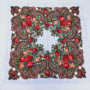 Pañuelo cuadrado ruso de poliéster con tacto de algodón, con estampado floral para mujer, diseño exclusivo de fábrica, tipo bufanda. - Product Image 5