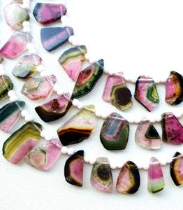 Tranches de tourmaline de pastèque naturelle Tranches lisses de pierres précieuses Tranches percées Multi Tourmaline Briolette Tourmaline Perles en gros - Product Image 2