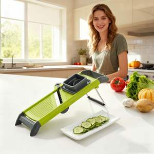 New Arrivals Kitchen Accessories Manual <b>Vegetable</b> Slicer Adjustable Cutter Stainless Steel Hand Wash Only with Container - Product Image 1