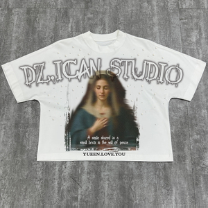เสื้อยืดพิมพ์ลายเพ้นท์เล็บลายมุกแนวสตรีทเสื้อยืดผ้าฝ้ายพิมพ์ลายสกรีนเสื้อยืดขนาดใหญ่ประดับพลอยเทียมไซส์ใหญ่พิเศษ - Product Image 3