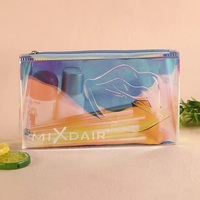 Sac en PVC coloré holographique transparent effet arc-en-ciel, petit sac de maquillage refermable en PVC avec fermeture éclair blanche – Vente chaude