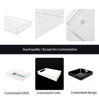 Plateau en acrylique transparent personnalisé en gros avec poignée, plateau de service rectangulaire en plastique transparent pour fruits, gâteaux, hôtels, buffets