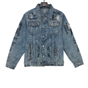 Custom Your Logo <strong>Red</strong> Rivet Letter Printing Oversized <strong>Denim</strong> <strong>Jacket</strong> Men - Product Image 4
