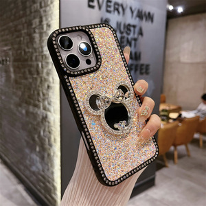 Custodia per telefono con specchietto a punta di Mickey intarsiato a diamante con intarsi scintillante per iPhone 16 Pro Max 12 13 14 <span class=keywords><strong>Cover</strong></span> antiurto - Product Image 2