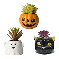 Pot sukulen labu hantu mini, pot bunga lucu keramik kustom untuk malam Halloween