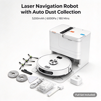 Robot aspirateur avec reprise de nettoyage, navigation LDS, 10000Pa, 5200mAh, 180 min d'autonomie, collecteur de poussière automatique à points d'arrêt, contrôle de la pièce via application