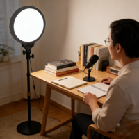 Anneau lumineux LED 10 pouces avec support, luminosité réglable, extensible, alimentation CA/CC, contrôle filaire, kit d'éclairage portable pour maquillage