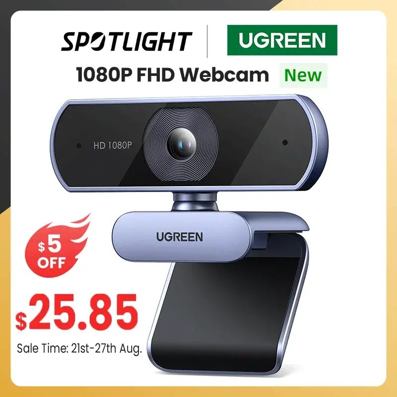 UGREEN-Cámara web USB 1080P HD, minicámara web para ordenador portátil, micrófonos duales para Youtube, Zoom, videollamadas, 2K