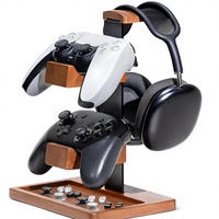 Support double pour manettes et casque HUMANCOZY en bois massif, type sur pied, pour manettes Xbox/PS4/PS5 avec support pour casque