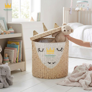 KING HANDICRAFT Cartoon Unicorn Rattan <b>Storage</b> <b>Basket</b> Round <b>Toy</b> Organizer for Kids Bedroom Plant Fiber Handwoven Decorative Bin - Product Image 4