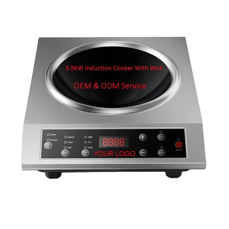 Commercial Induction 220V Concave Wok Cooker Portable Hotel Restaurant Kitchen Cooking Stainless Steel 3500W Induction Cooker