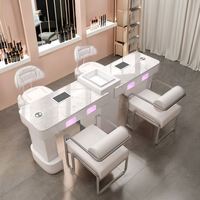 Ensemble table et chaise de manucure de luxe, mobilier de salon de beauté moderne blanc avec éclairage LED, station de manucure en bois et métal