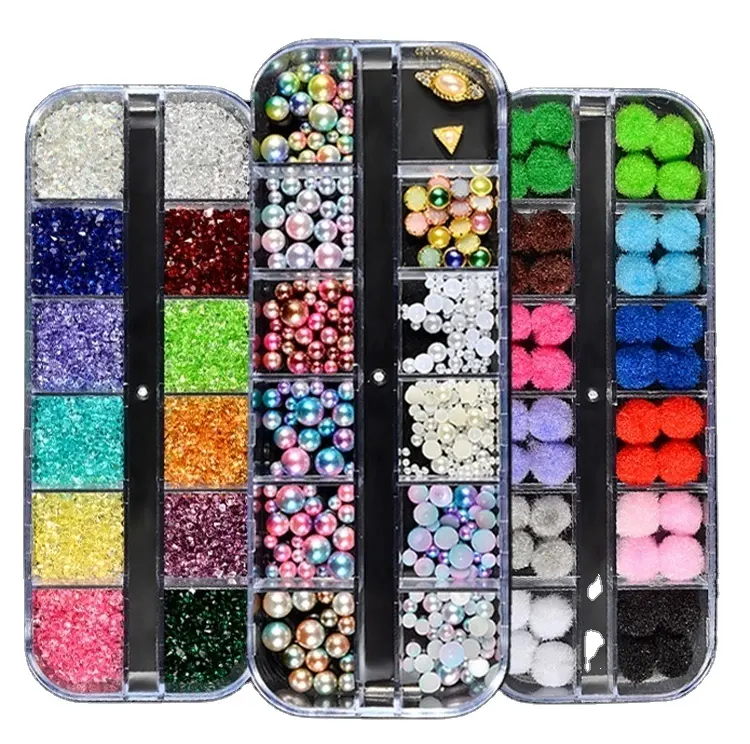 31 designs crystal beads nail charms supplies in box display