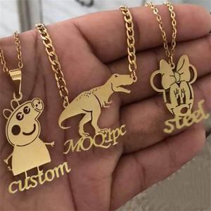 独特的镀金不锈钢定制卡通人物名字儿童项链个性化涂鸦项链珠宝礼品 - Product Image 2