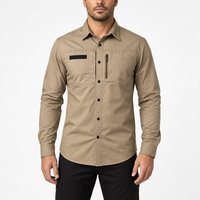 Chemise tactique à manches longues pour homme, respirante, anti-rétrécissement, brodée, 100% coton, décontractée, pour la randonnée, le camping, l'escalade et la chasse