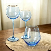 Ensemble de verres à vin de luxe en forme de pomme bleue et verte avec bordure dorée, verrerie créative pour vin rouge, champagne et whisky