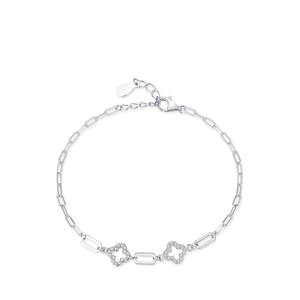 Pulsera de Cadena con Trébol de Cuatro Hojas de Plata de Ley S925 y Circonita para Mujer, Joyería Sencilla para Uso Diario, Versión de Cobre Personalizable - Product Image 1