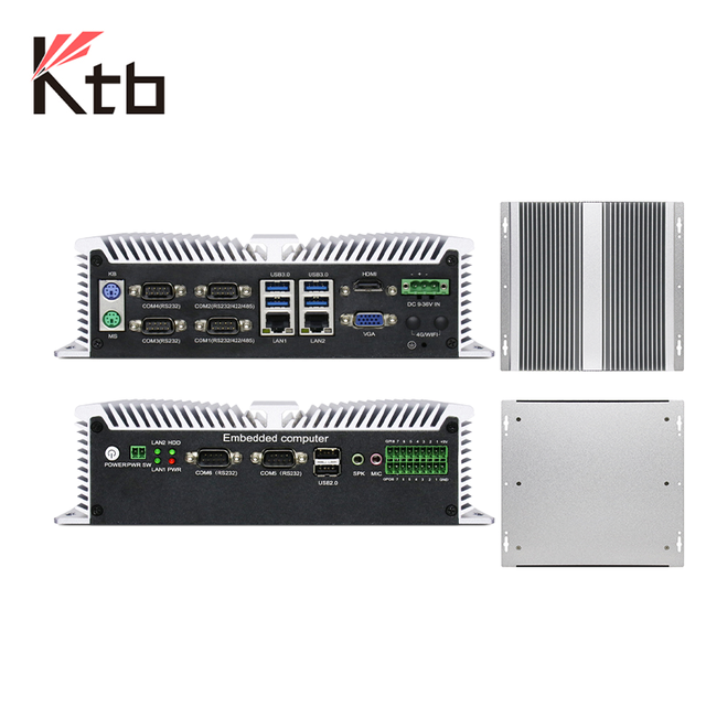 KTB FanlessI Industrial Computer  I5 I7 7th Gen Industrial Pc Box with 6*COM 2 LAN 6*USB DC 12-24V