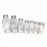 Bouteilles en Verre Carrées Françaises pour Boissons, avec Couvercle en Plastique, Capacités 1000ml 500ml 400ml 250ml 200ml, pour Jus de Fruits et Lait - Vente en Gros