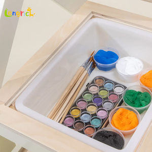 โต๊ะไม้และกิจกรรมทางประสาทสัมผัสสำหรับเด็กพร้อมเก้าอี้2ตัวสำหรับการเล่นสร้างสรรค์น้ำ/ทราย & การเรียนรู้เด็กวัยหัดเดินและเด็ก - Product Image 3