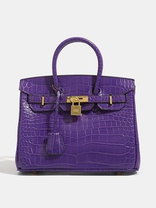 Sac à main de luxe pour femme en cuir véritable avec motif crocodile, poignée supérieure et fermoir - Product Image 3