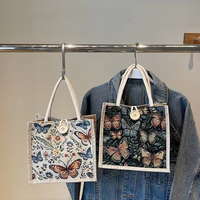 Sac fourre-tout décontracté en jute de style vintage avec motif floral grande capacité avec bouton sac à main réutilisable sac cadeau promotionnel