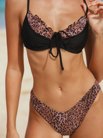 Maillot de bain dos nu pour femme en tissu RPET avec logo personnalisé du fabricant, imprimé léopard texturé, à volants et cordon de serrage, de haute qualité