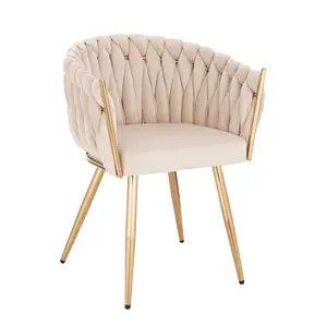 Nordic Design Mittlerer Rücken Leder weiches Samtsitzkissen geflochtenes Gewebe Küche Theke Bar Hocker Stuhl