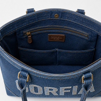 Sac à main en jean personnalisé pour femme, grande capacité, fourre-tout brodé avec logo parallèle, sac à bandoulière à poignée supérieure, vente en gros, directement de l'usine