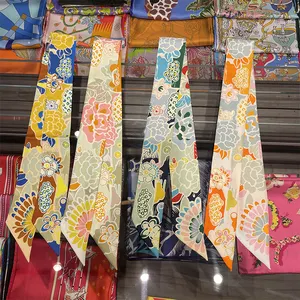 Custom luxury Printed Pattern Fashion Silk Scarves 100% Silk Neck Tie Neckerchief Hair Band Silk Scarf for Bags