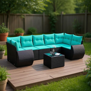 Set Divano da Giardino in Polyrattan Nero con Cuscini, 8 Posti, Arredamento da Esterno per Patio, Design Moderno e Contemporaneo - Product Image 2