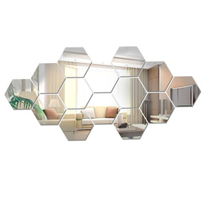 Self-adhesive full-length wall <b>mirror</b>, modern Chinese style bathroom <b>mirror</b>, hexagonal glass assembly decoration. - Product Image 3