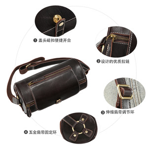 Sac bandoulière cylindrique en cuir véritable Dujiang, grande capacité, sac de poitrine pour homme, tenues de tous les jours - Product Image 3