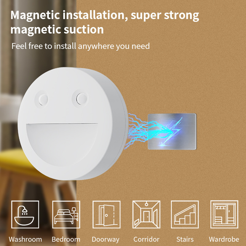 Smiley Face Smart Magnetic Night Light, Wireless Motion Sensor LED Lamp, USB Rechargeable Decor Bedside Corridor Night Lamp