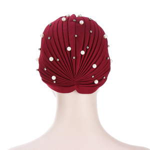Turban Bonnet pour Femme à Perles et Plis, Couleur Unie, Chapeau Turban, Hijab Intérieur, Bonnet de Chimiothérapie, <span class=keywords><strong>Foulard</strong></span>, Bandanas Indiens - Product Image 5