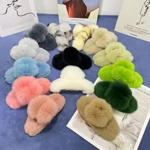 Fluffy Faux Fur Leopard Large Hair Claw Clips Plush Pom Colorful 16 CM Fuzzy Plush Hair Accessories Women Pin for Girls